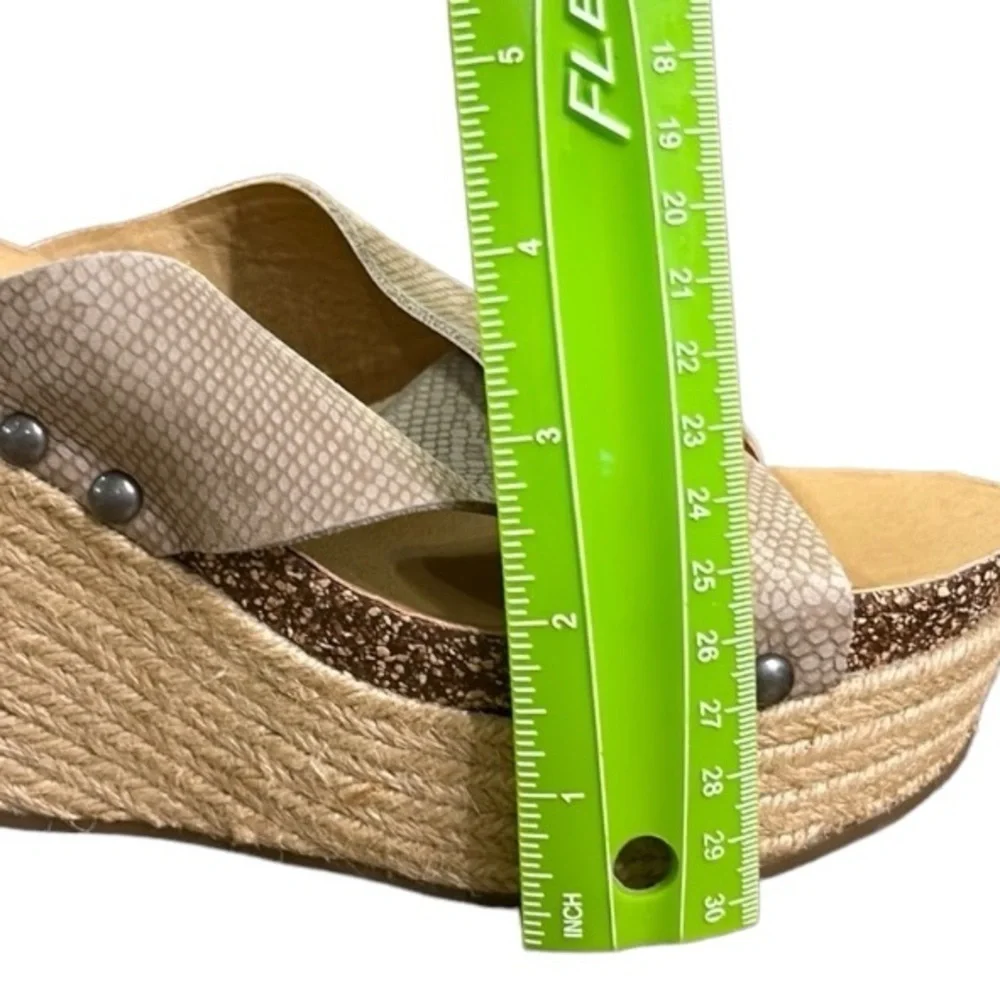 Lucky Brand Women's Neeka Wedge Espadrille Cork Tan Leather Slip On 7.5